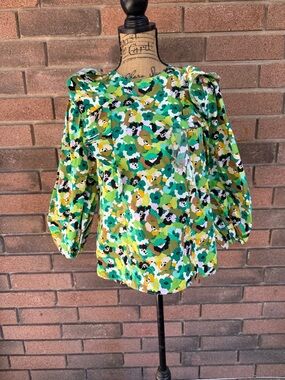 Ted Baker London Gigie Top Green Yellow Floral Silk Blouse Size 1 (4)
